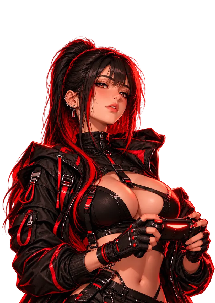 Personaje ficticio adulto en estilo anime, ilustración de muestra de futa hentai con IA